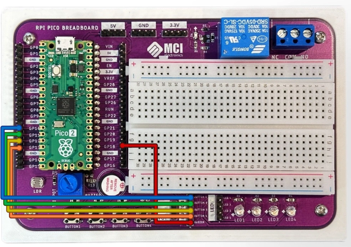 Conexiones de botones y buzzer