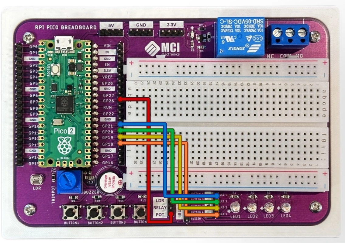 Conexiones de leds y potenciómetro