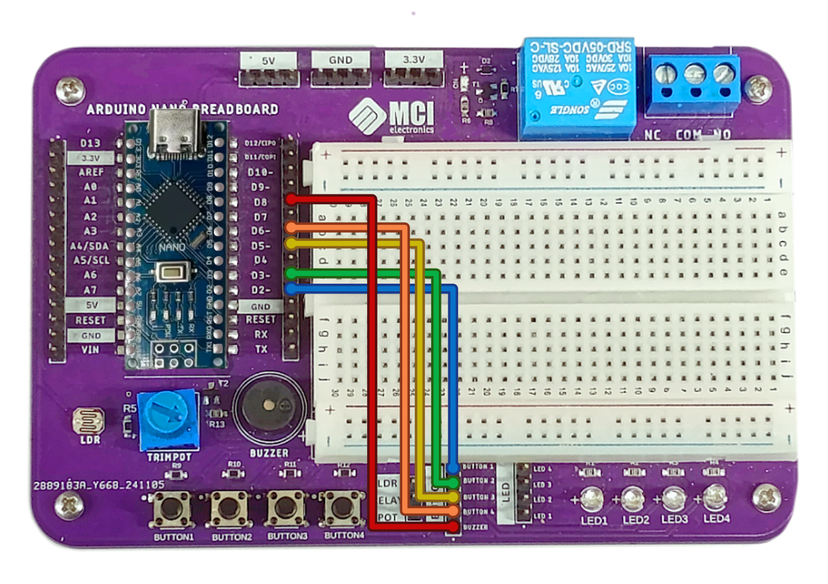 Conexiones de los botones y buzzer
