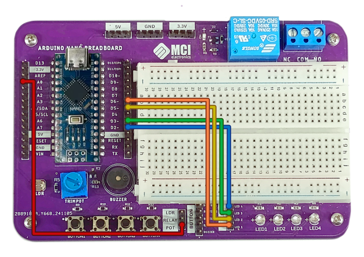 Conexiones del potenciómetro y leds